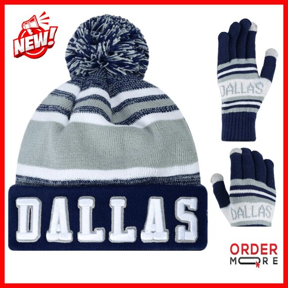 Accessories - 3D Embroidery Skull Cap Beanie with Touchscreen Gloves Winter Set